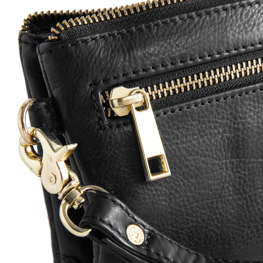 Depeche -11998 Black Leather Clutch Crossbody Bag