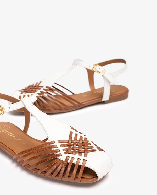 Unisa Babic White and Tan Leather Sandal