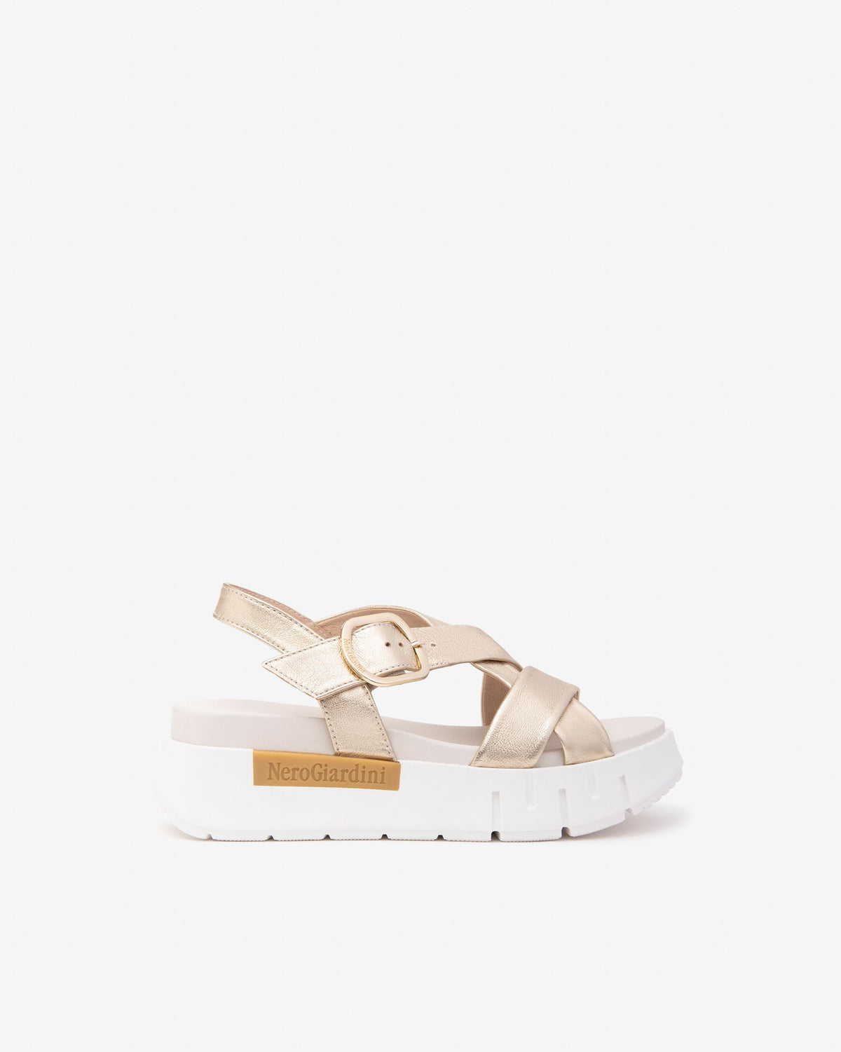 Nerogiardini - E513697D Gold Leather Strap Sandal