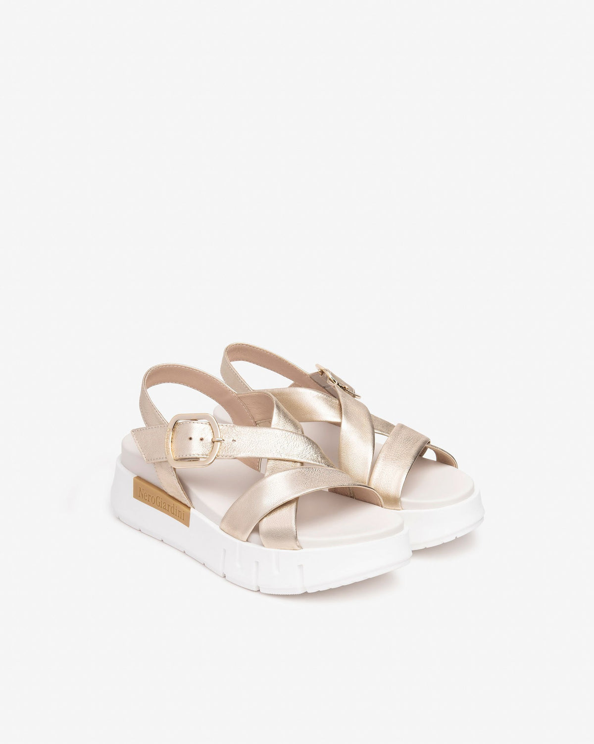 Nerogiardini - E513697D Gold Leather Strap Sandal