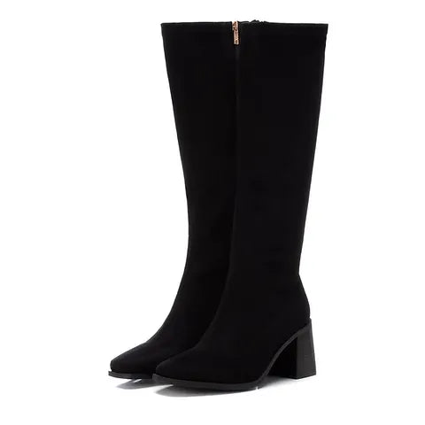 XTI - 141827 Black Suede Block Heel Boot