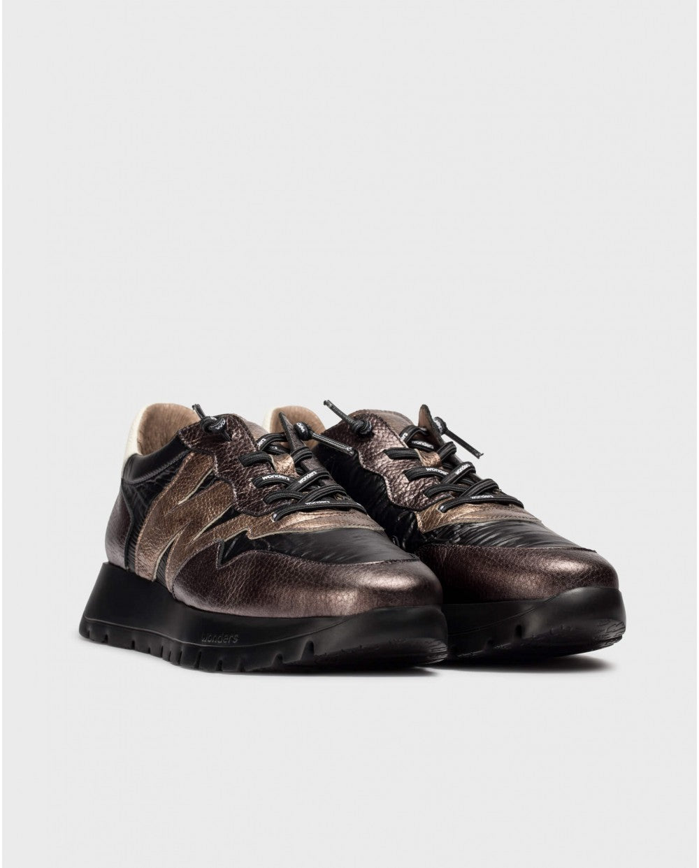 Wonders - A-2491 Black and Pewter Slip On Trainer