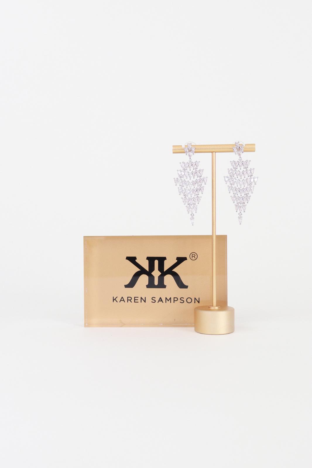 Karen Sampson - J12196 Silver Statement Diamanté Drop Earrings
