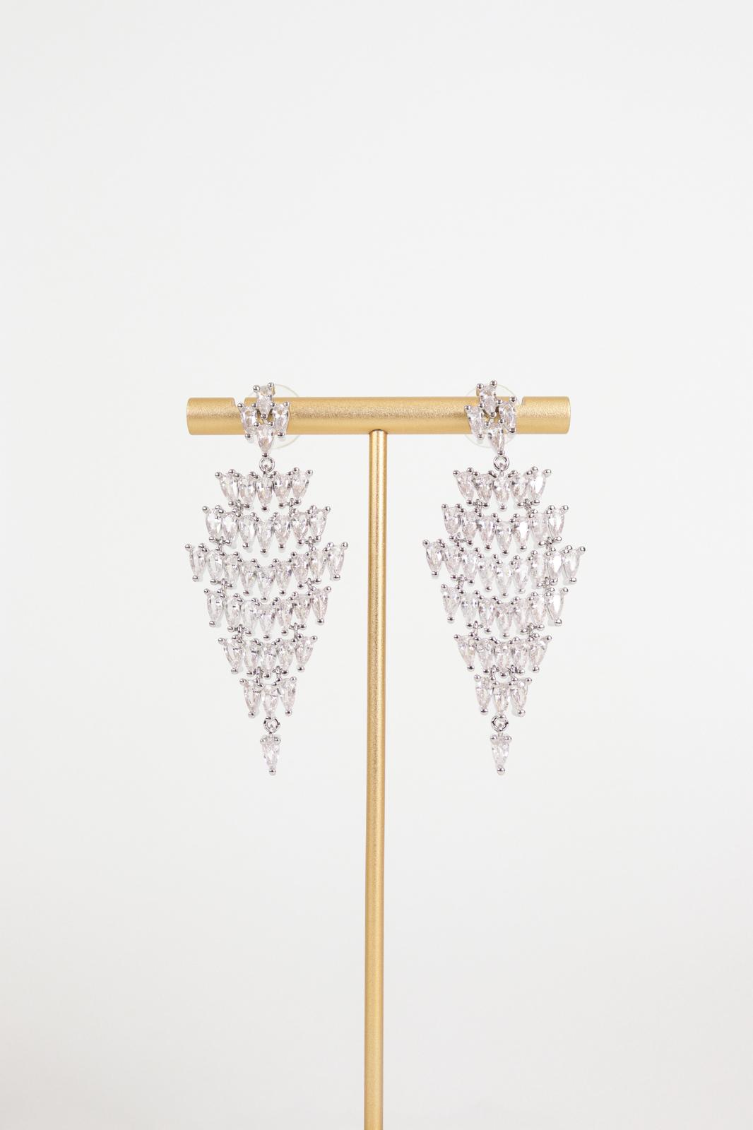 Karen Sampson - J12196 Silver Statement Diamanté Drop Earrings