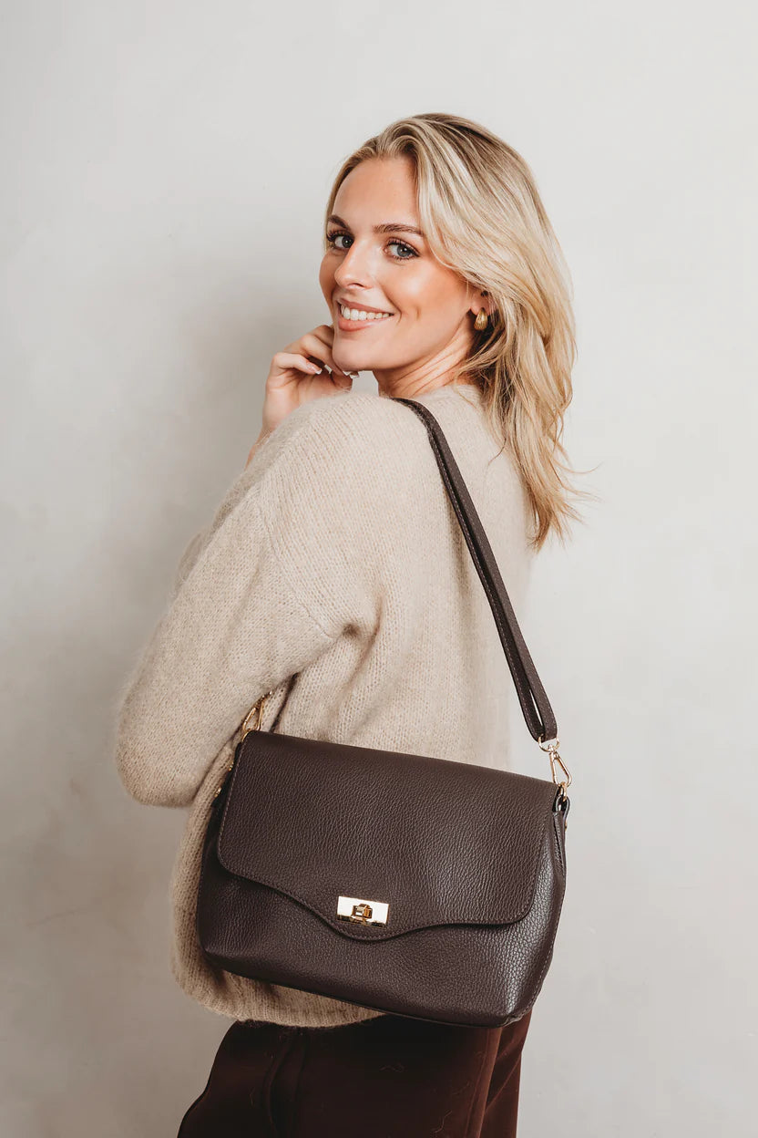 Elie Beaumont - Twist Chocolate Brown Leather Crossbody