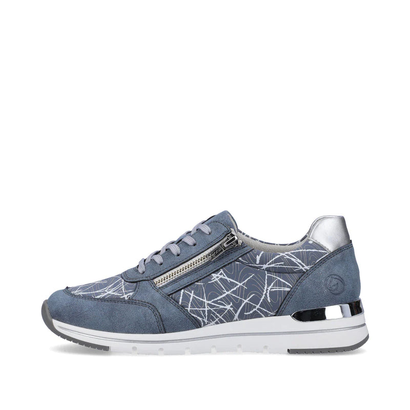 Remonte - R6700 Blue Stretch Laced Trainer with a Zip