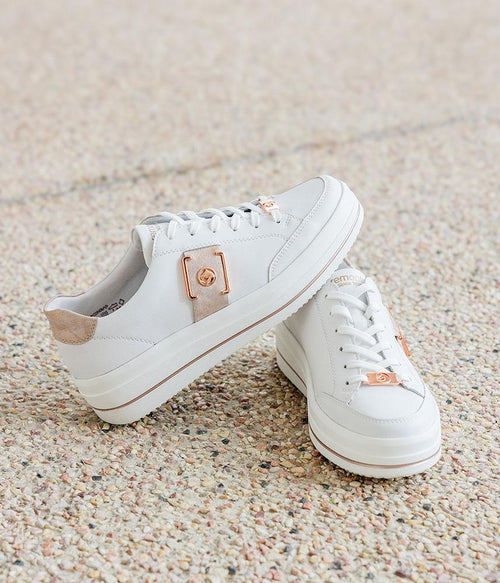 Remonte - D1C02 White Leather Trainer with a Rose Gold Trim