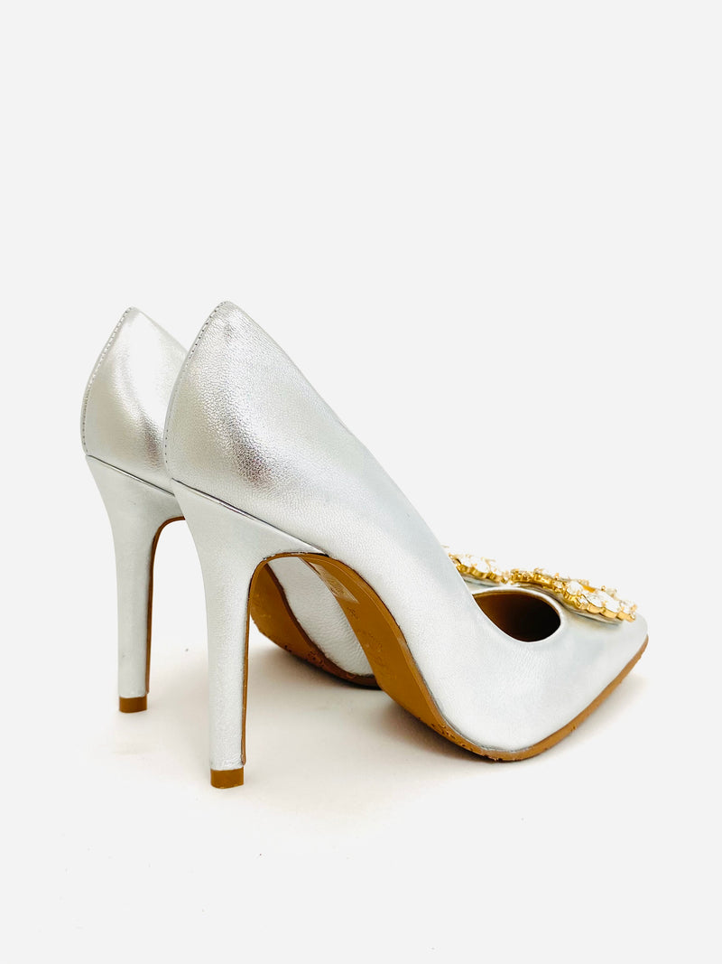 Rachels- Silver court shoe with diamonte