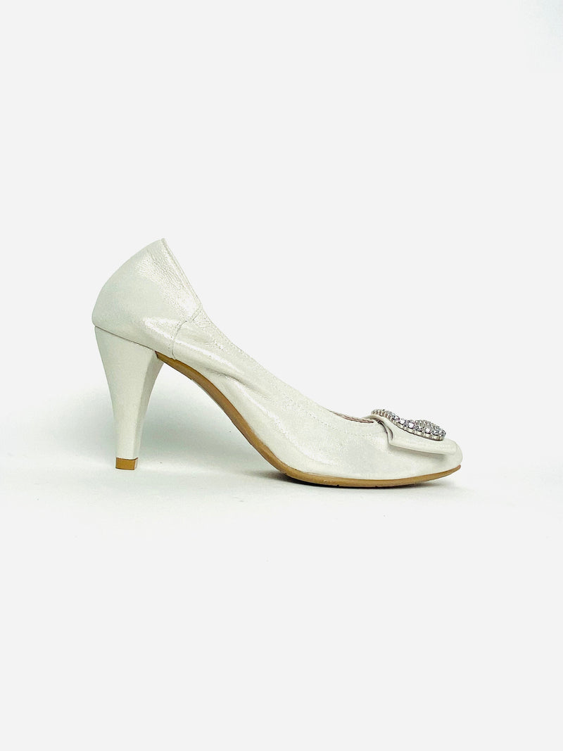 Le Babe - Silver Diamanté Bow Med Heel Court Shoe*