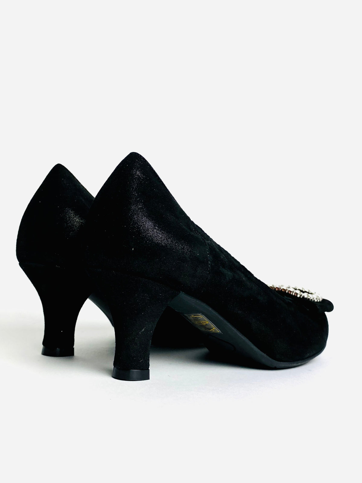 Le Babe - 3037S3 Black Diamonte Kitten Heel Court*