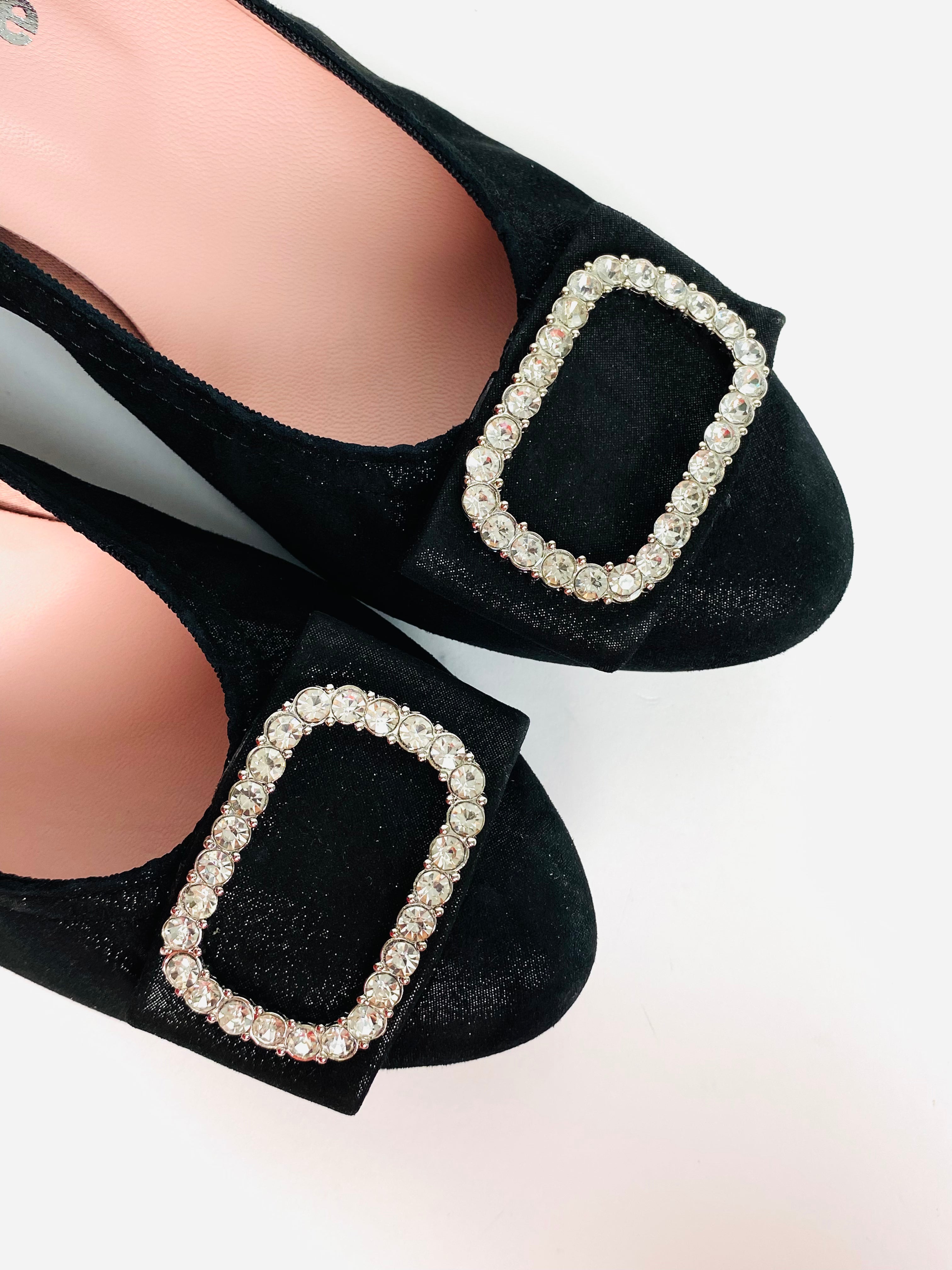 Le Babe - 3037S3 Black Diamonte Kitten Heel Court