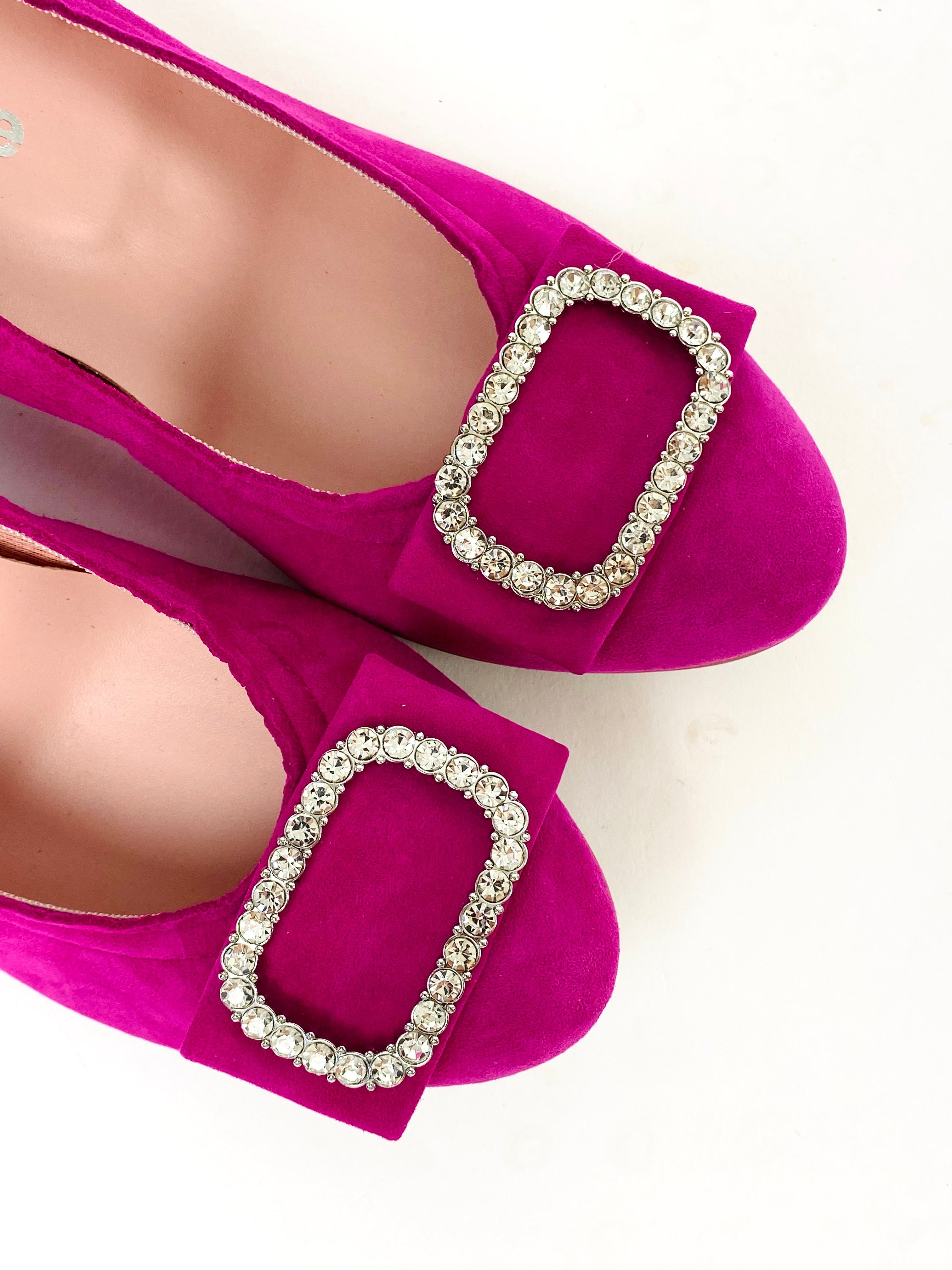 Le Babe - 3037 Fuschia Pink Diamonte Kitten Heel