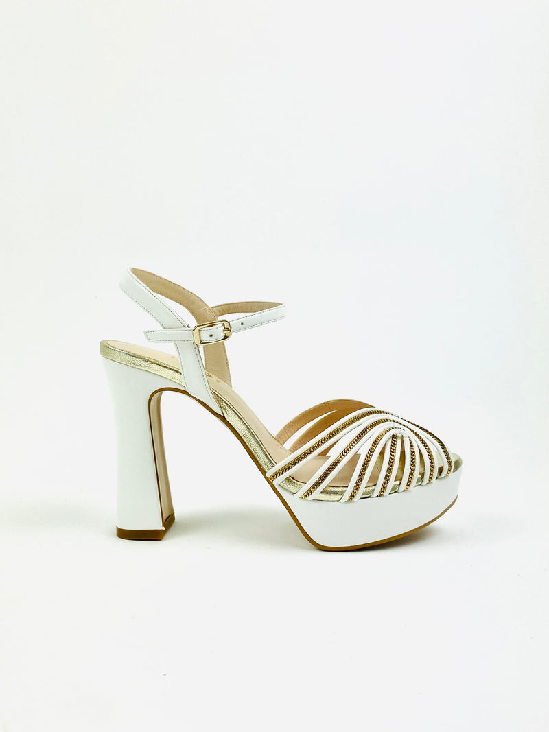 Lodi - Tidena White Platform Heel with Gold and White Strap