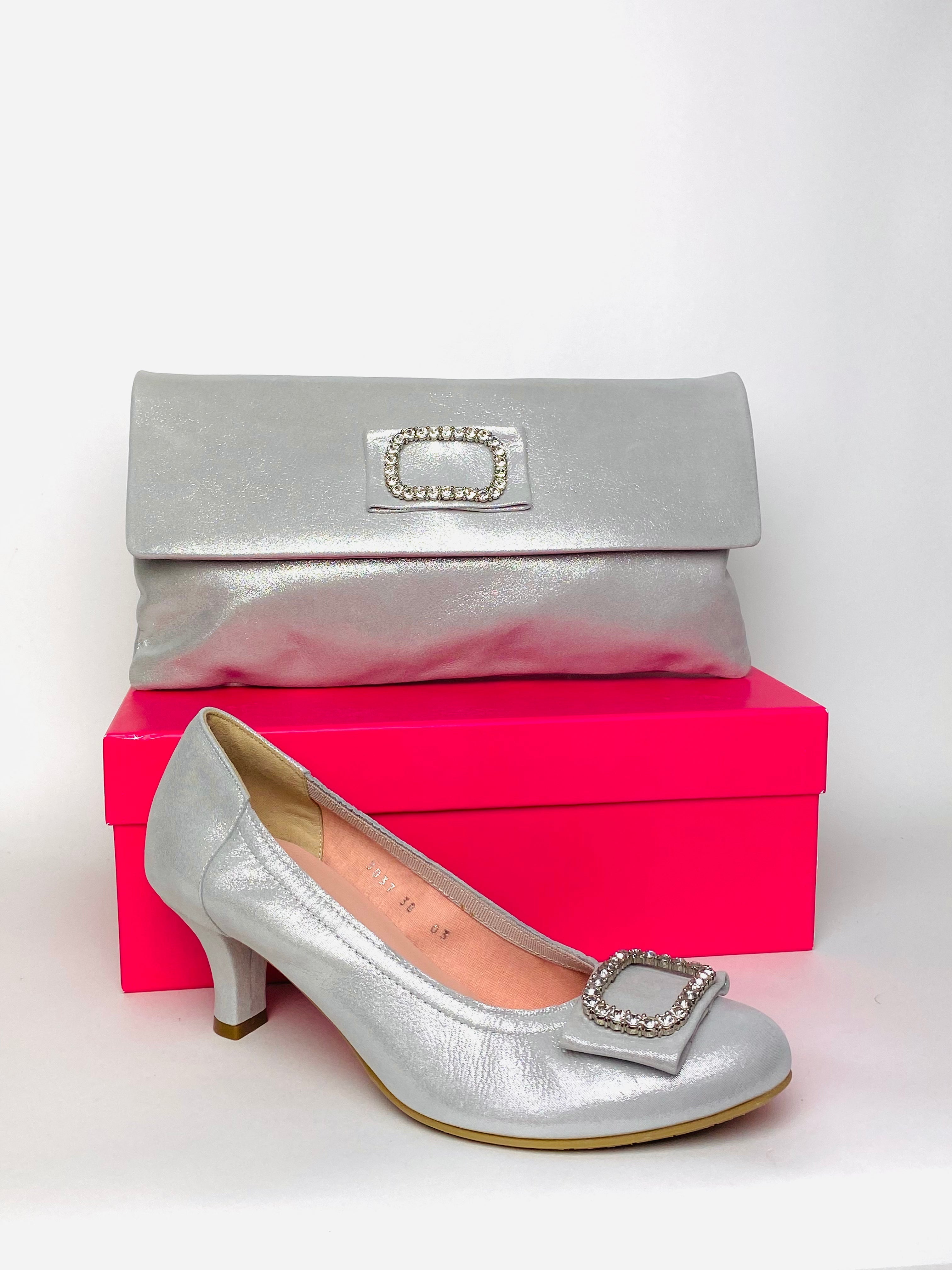 Le Babe - 3037 Silver Diamonte Kitten Heel