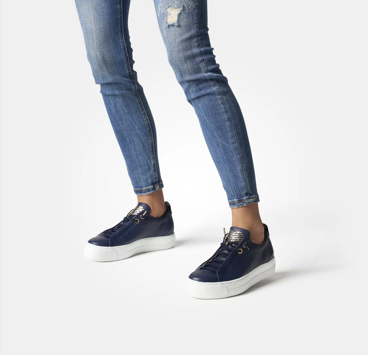 Paul Green - 5017 Navy Leather Elastic Trainer