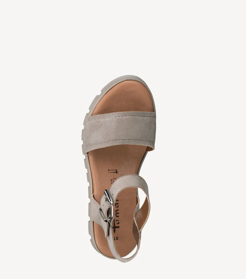 CCDM Tamaris - 28712 Taupe suede wedge ripple sandal