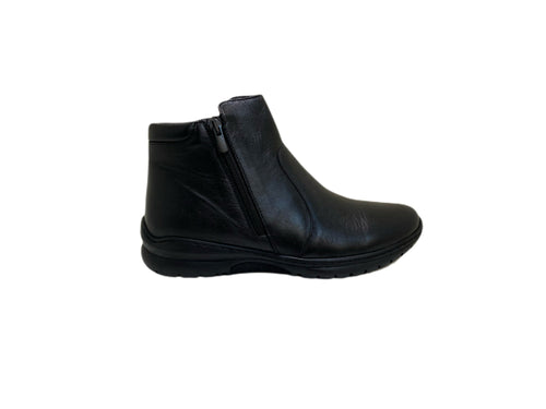 Softmode - Black leather ankle boot with a double zip (Wide fit) (7041349812382)