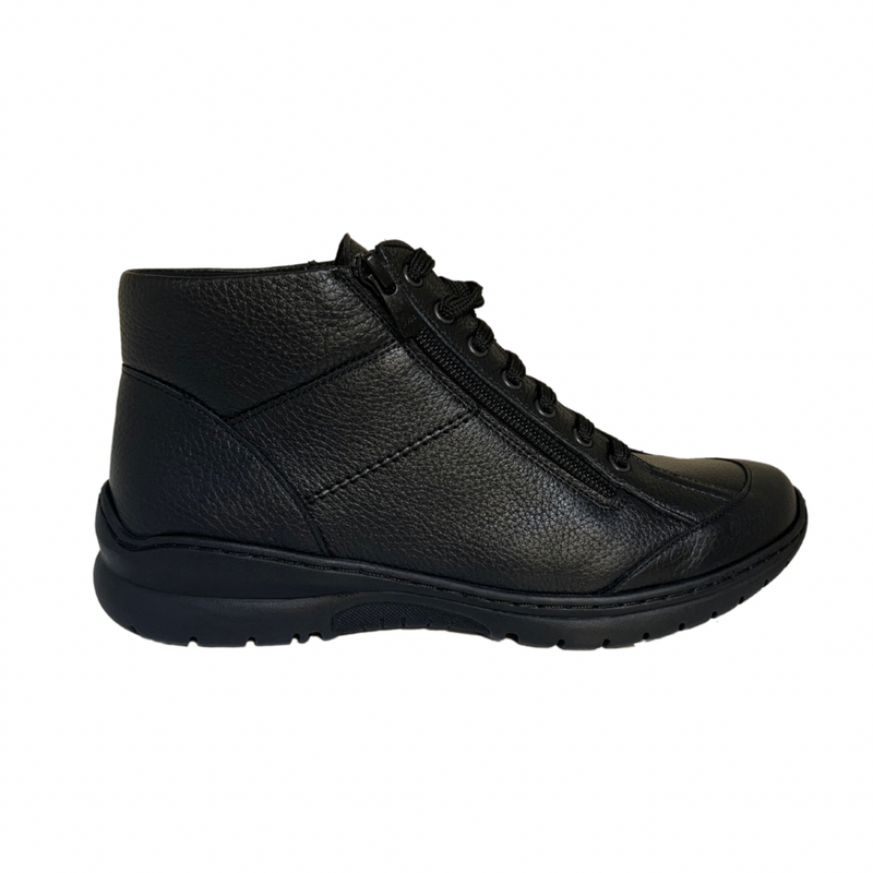 Softmode- Black Leather Laced Boot with Zip [Extra Wide Fit]