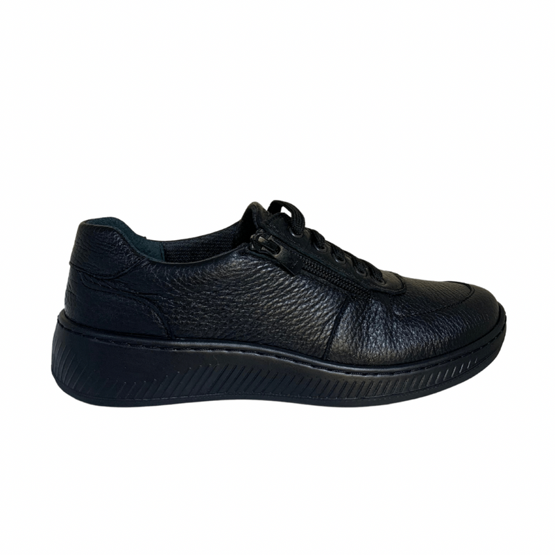 Softmode- Black Leather Shoe with Zip [Extra Wide Fit]
