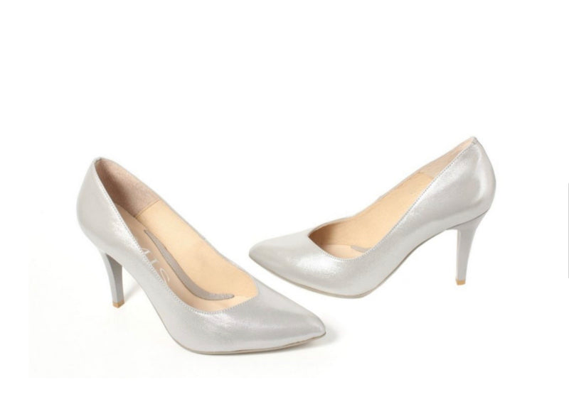 Emis - Grey Shimmer Leather Court Shoe (6752291029150)