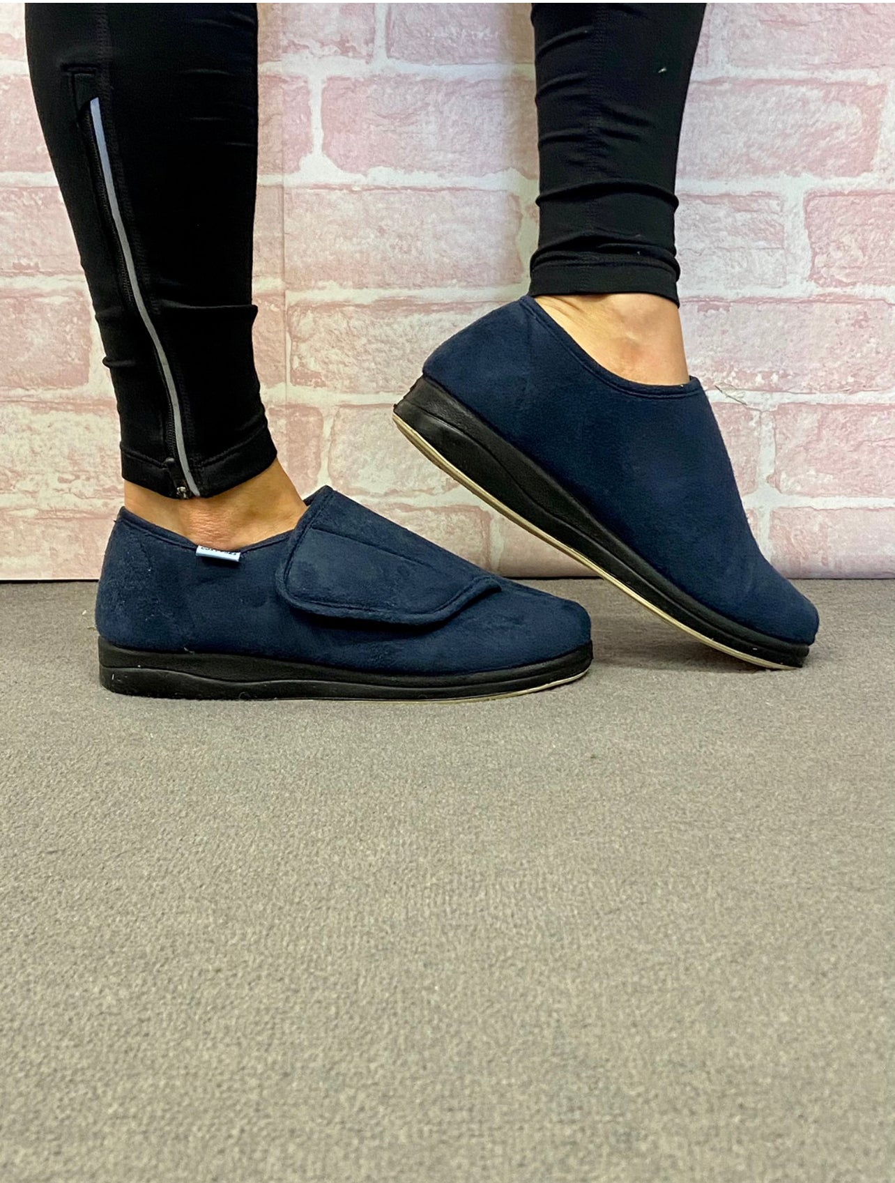 Cosy Toes Navy Velcro Non Slip Slipper