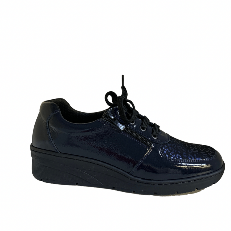 Softmode- Navy Patent Stretch Zip [Extra Wide Fit]