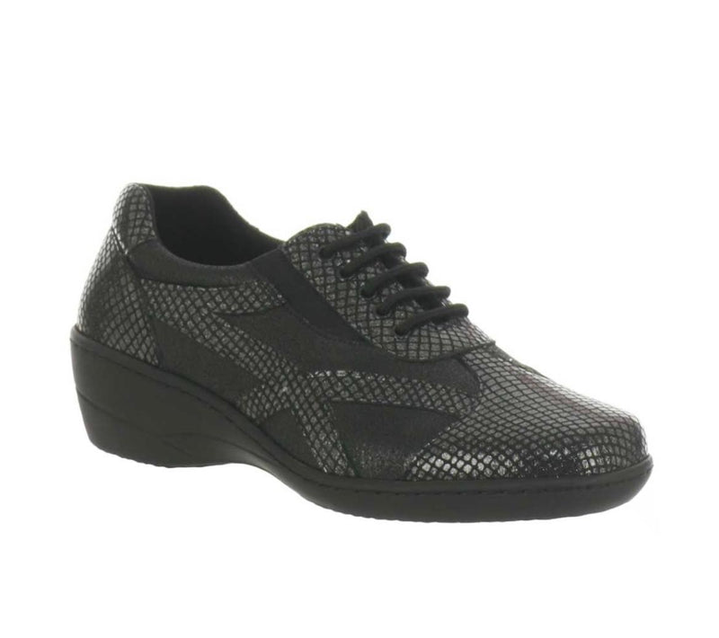 Softmode - Black Leather Shoe with silver Croc detail ( Wide fit)