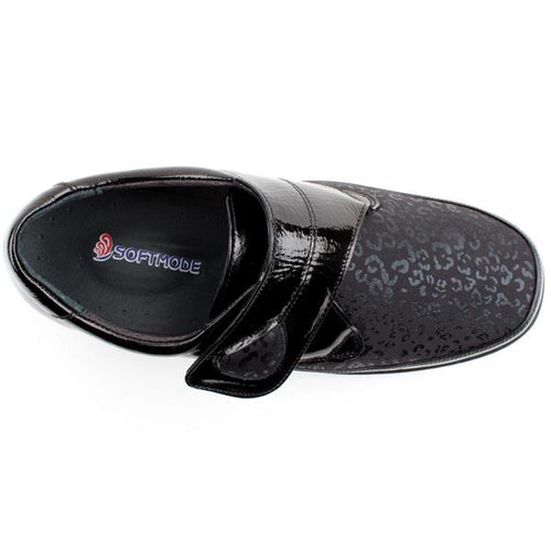 Softmode- Black Stretch Velcro Shoe [Extra Wide Fit]