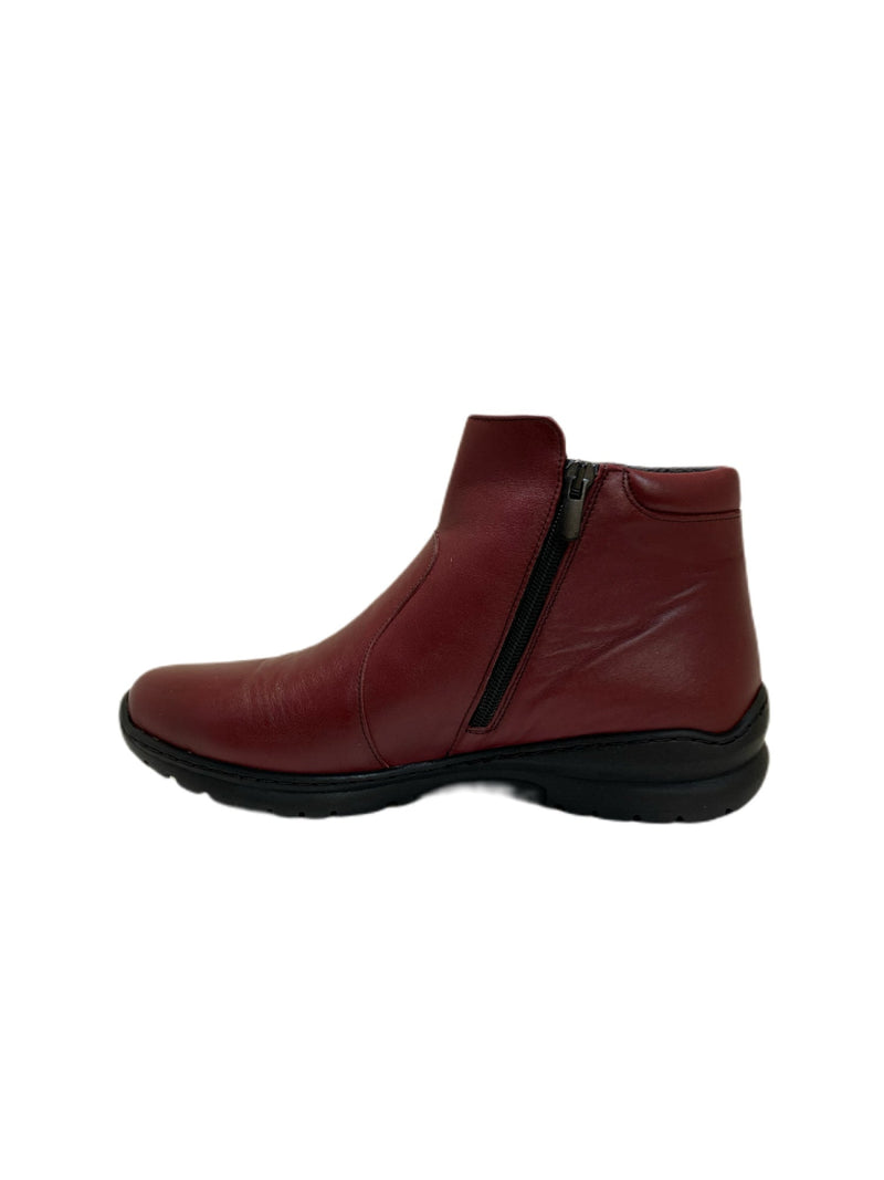 Softmode - Burgundy leather ankle boot with a double zip (Wide fit) (7041295777950)